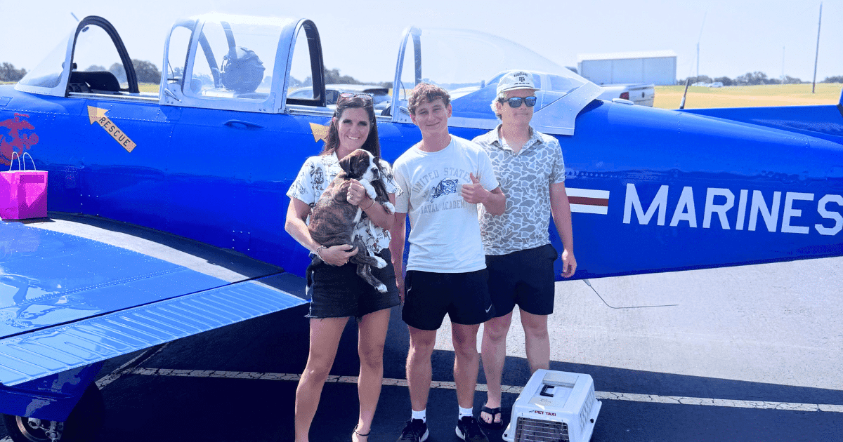 Nastoletni pilot pomógł szczeniakowi Hazel w podróży do nowego domu